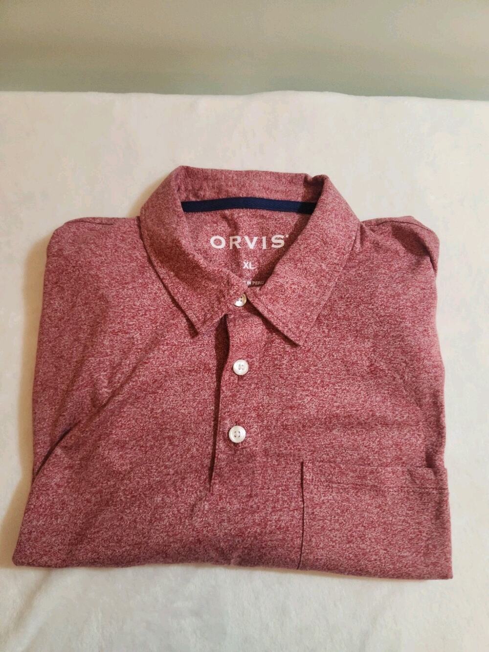 Orvis 100% Cotton Polo Shirt Mens XL Red Heather Short Sleeve Golf Preppy
